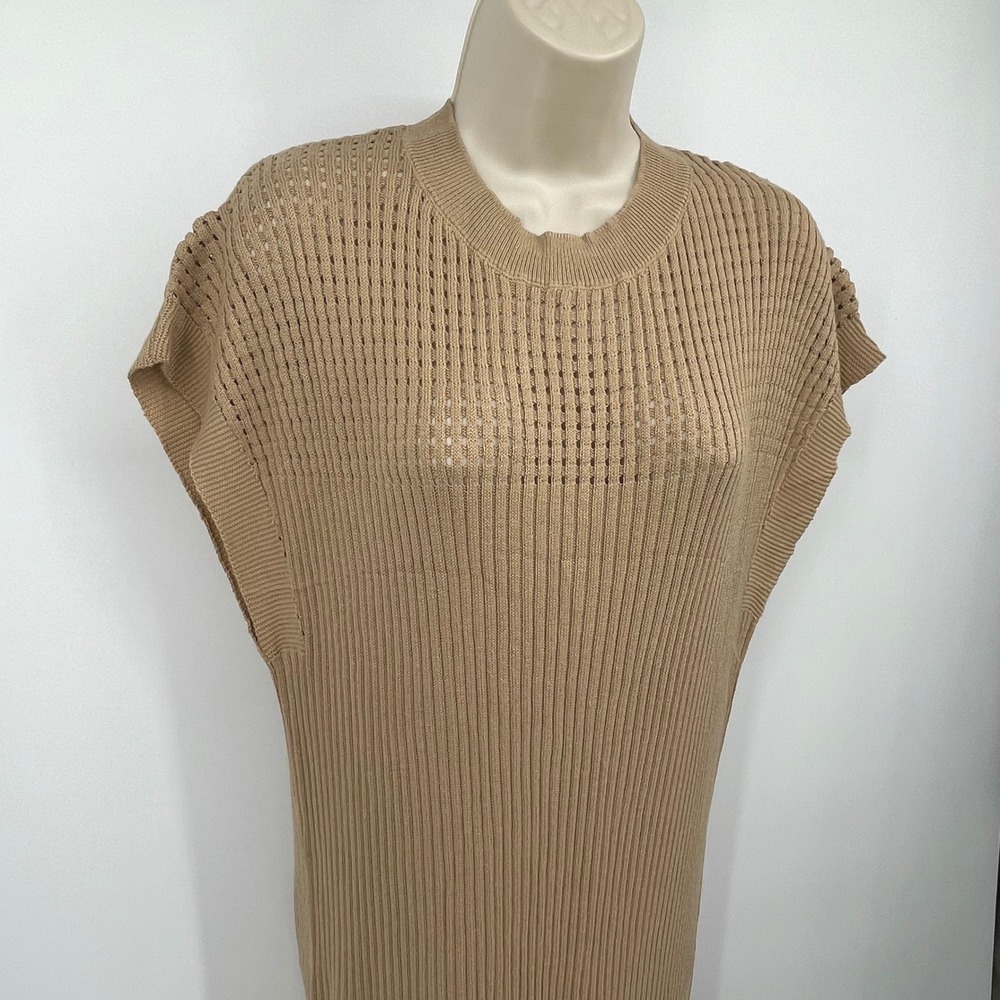 Natural Tan Ribbed Pointelle Knit Maxi Dress‎ Cap Sleeve Column Dress XL, NWOT